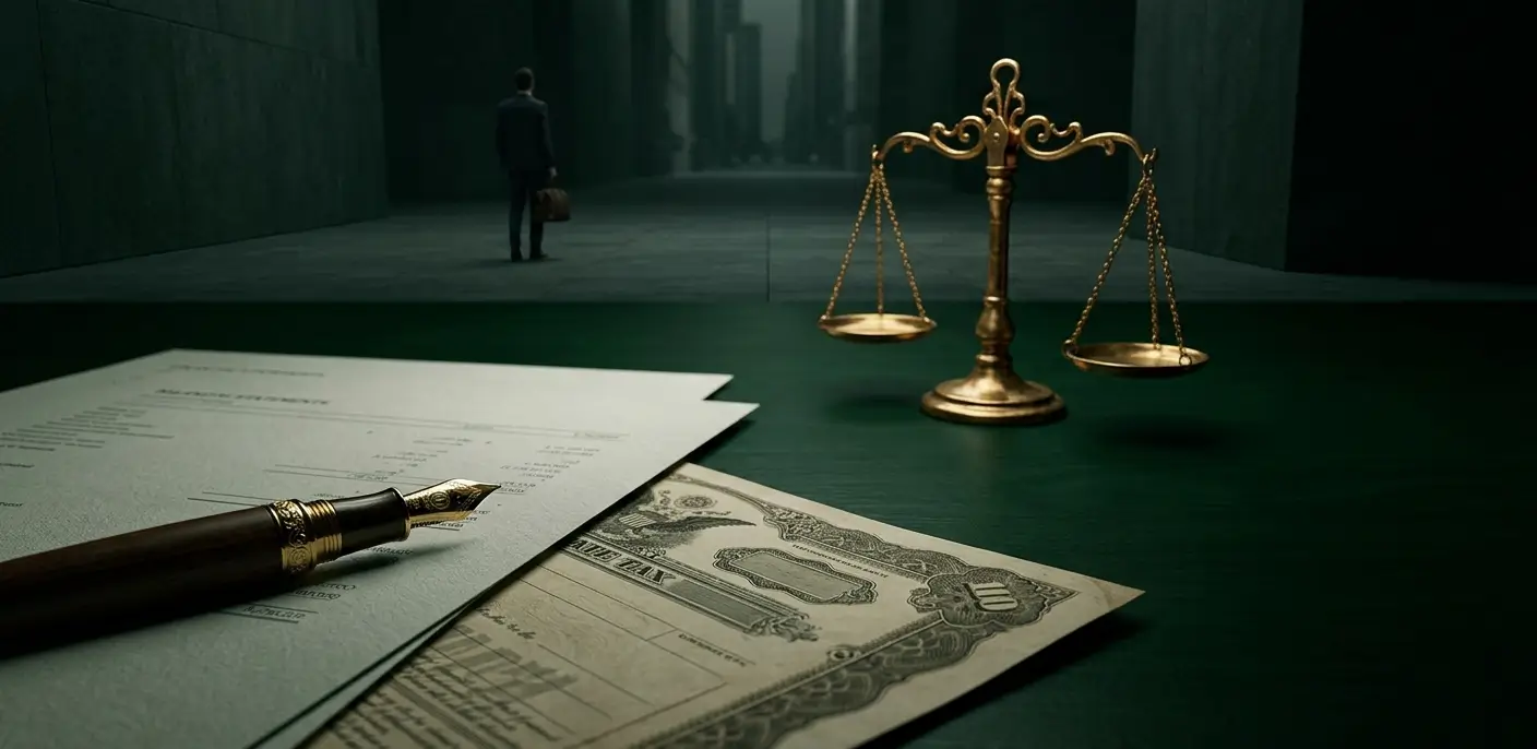 Documents fiscaux et registres comptables sur un bureau de cabinet juridique
